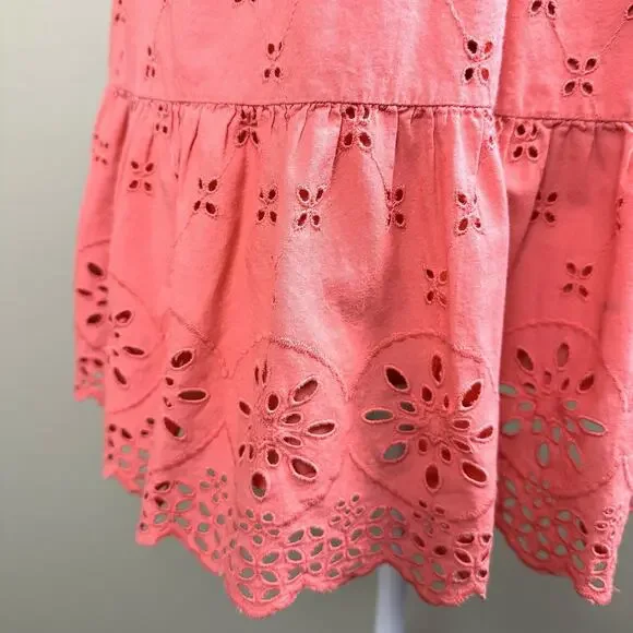 LOFT Ann Taylor Dress Women 2P Mini, Eyelet, Embroidered Peach Coral Lined - Picture 6 of 14